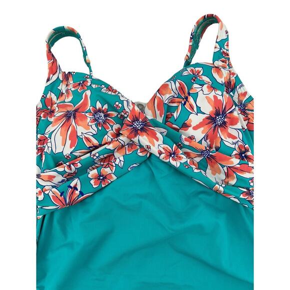 Lands’ End Women’s Floral Twist-Front Tankini Top – Teal & Coral – Size 6P - Picture 3 of 10